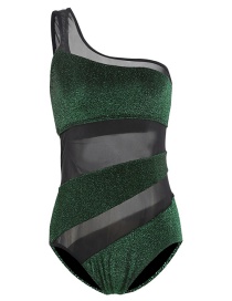 Fashion Green Mesh Stitching One-shoulder Swimsuit