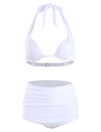 Fashion White Hard Pack High Waist Halter Split Swimsuit