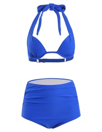 Fashion Royal Blue Hard Pack High Waist Halter Split Swimsuit