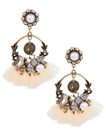 Fashion Creamy-white Alloy Studded Pearl Stud Earrings With Diamonds