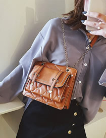 Fashion Light Brown Double Belt Rhombus Chain Shoulder Bag