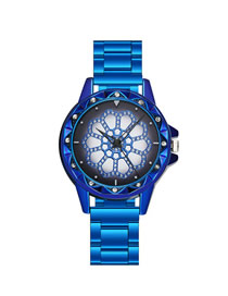 Fashion Blue Quartz Watch With Diamonds And Steel Band