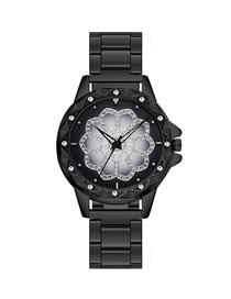 Fashion Black Quartz Watch With Diamonds And Steel Band
