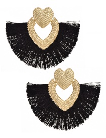 Fashion Black Alloy Love Tassel Earrings