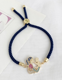Fashion Navy Copper And Zircon Braided Rope Mother And Child Bracelet