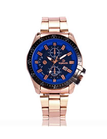 Fashion Rose Gold Blue Face Single Calendar Alloy Steel Quartz Men's Watch