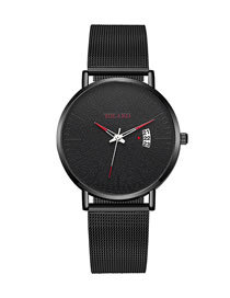 Fashion Black Red Pin Men's Mesh Quartz Watch