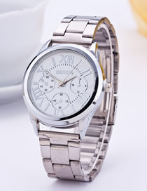 Fashion Silver Steel Strap Roman Numeral Quartz Men's Watch