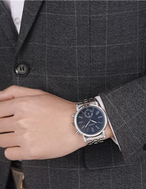 Fashion Blue Face Steel Strap Roman Numeral Quartz Men's Watch