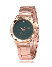 Fashion Green Quartz Watch With Diamonds And Steel Band
