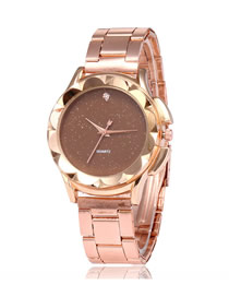 Fashion Brown Quartz Watch With Diamonds And Steel Band