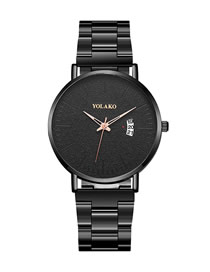 Fashion Black Rose Gold Needle Men's Quartz Watch With Steel Band Calendar