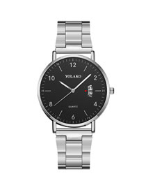Fashion Black Face With Silver Band Men's Watch