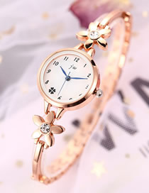 Fashion Golden + White Flower Bracelet Diamond Bracelet Watch