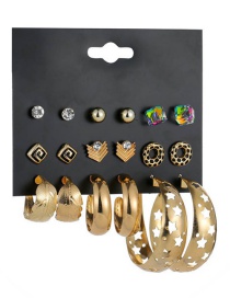 Fashion Golden Feather Pentagram Cutout Stud Earrings Set