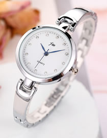 Fashion Silver + White Diamond Bracelet Stainless Steel Band Quartz Bracelet Watch