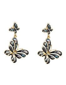 Fashion Black Multi-layer Butterfly Alloy Oil Drop Diamond Earrings