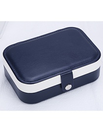 Fashion Navy Contrast Color Pu Leather Concealed Multifunctional Jewelry Box