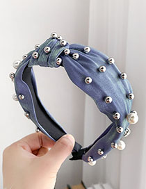 Fashion Blue Resin Cloth Pearl Knotted Hair Band