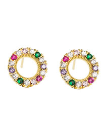 Fashion Golden Hollow Circle Copper Plated 18k Gold Micro-inlaid Color Zircon Earrings