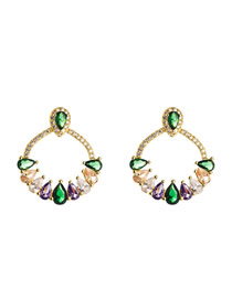 Fashion Golden Micro Inlaid Colored Zircon Flower Earrings