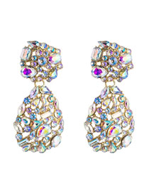 Fashion White Geometric Alloy Earrings With Fancy Diamonds