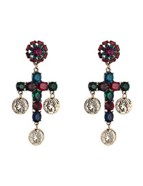 Fashion Color Pierced Cross Head Diamond Earrings