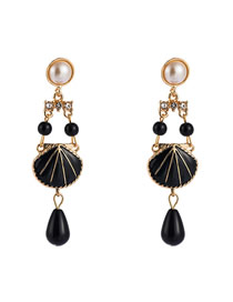 Fashion Black Shell Drip Oil-painted Pearl Earrings