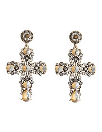 Fashion Brown Openwork Cross Diamond Earrings