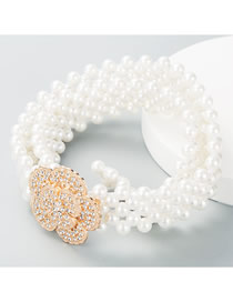 Fashion White Multi-layered Pearl Rose Belt With Diamonds