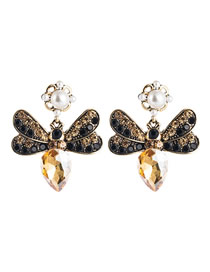 Fashion Brown Butterfly Set With Colored Rhinestone Pearl Earrings