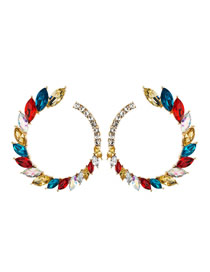 Fashion Color C-shaped Stud Earrings With Rhinestones