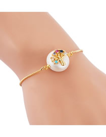 Fashion Color Brass Inlaid Colored Zircon Pull Adjustable Pearl Life Tree Bracelet