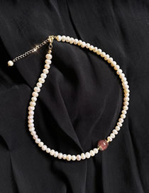 Fashion Pink Strawberry Crystal Shaped Natural Pearl Necklace