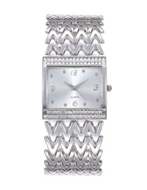 Fashion Silver Women's Quartz Watch With Diamond Square Metal Strap