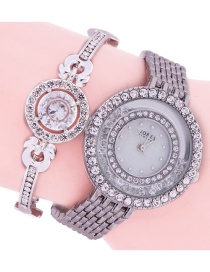Fashion Silver Watch + Bracelet Quicksand Rhinestone Steel Band Metal Quartz Ladies Watch Bracelet Set