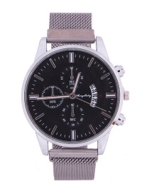 Fashion Silver Black Face Magnet Milano Quartz Watch With Calendar