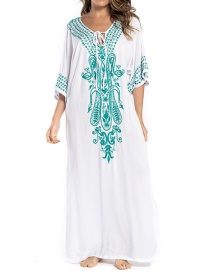 Fashion White Cotton Embroidered Plus Size Dress Sun Protection Clothing