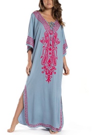 Fashion Gray Cotton Embroidered Plus Size Dress Sun Protection Clothing