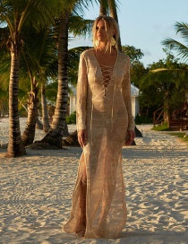 Fashion Light Apricot Long Knit Strap Slim Sun Dress