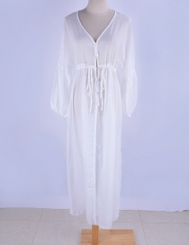 Fashion White Chiffon 6-button V-neck Sunscreen Dress