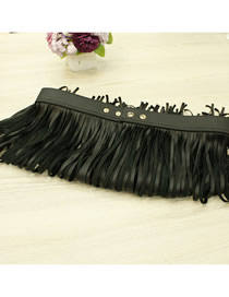Fashion Black Short 35cm Black Fringe Skirt Long Waist Belt