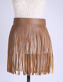 Fashion Beige 35cm Fringe Skirt Long Waist Belt