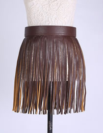 Fashion Coffee 35cm Fringe Skirt Long Waist Belt