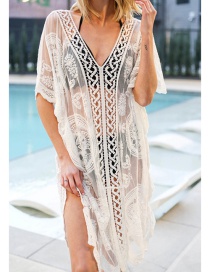 Fashion White Lace Embroidered V-neck Cutout Sunscreen Clothing