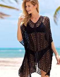 Fashion Black Cutout Knitted Loose Plus Size Sun Blouse