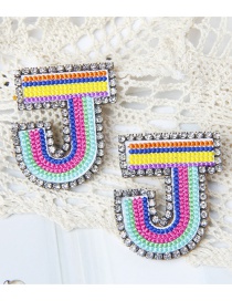 Fashion Jcolor Alphabet Embroidered Contrast Diamond Earrings