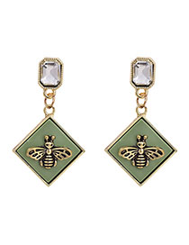 Fashion Green Alloy Resin Square Bee Studs