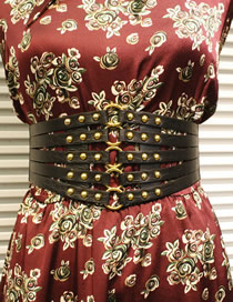 Fashion Black Gold Studs Full Studded Elastic Dress Belt