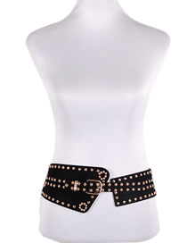 Fashion Black Wide Belt With Studded Elastic Buckle